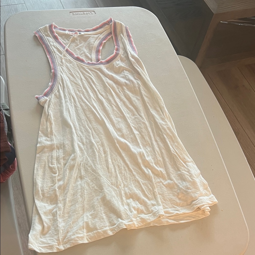 Sundry White Tank with Pink and Purple Accents